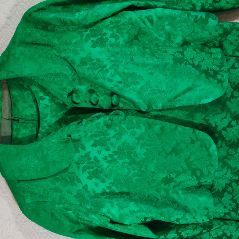 Vintage 1960s Handmade Brocade Rose Print Lined Dress & Short Jacket - Picture 5 of 16